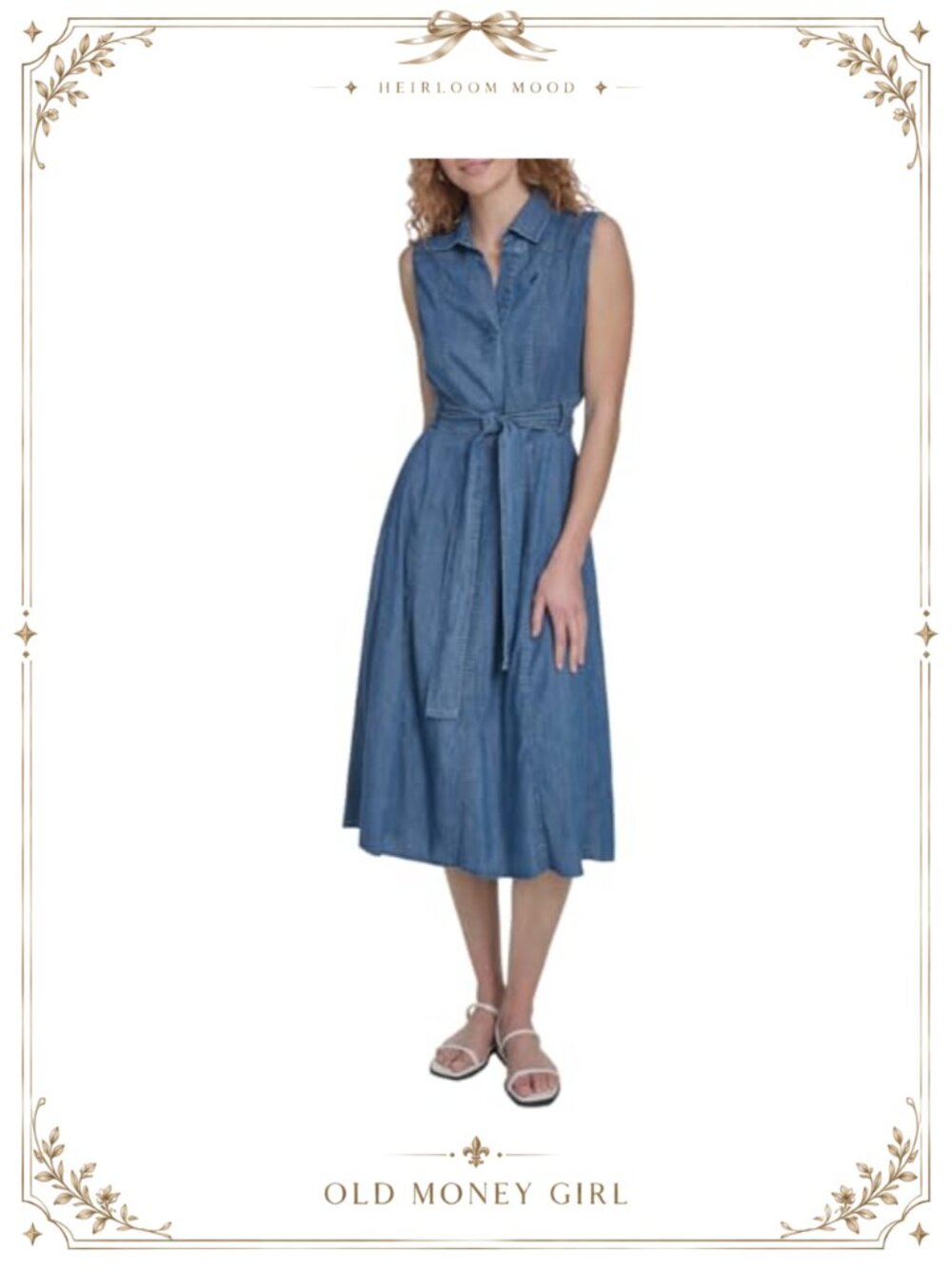 Nautica Sleeveless Shirtdress Belted Chambray Midi Dress